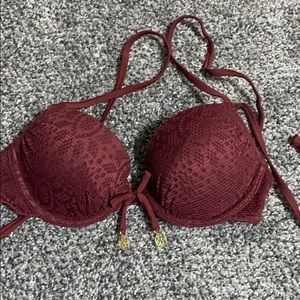 Maroon Lace Padded Bikini Top
